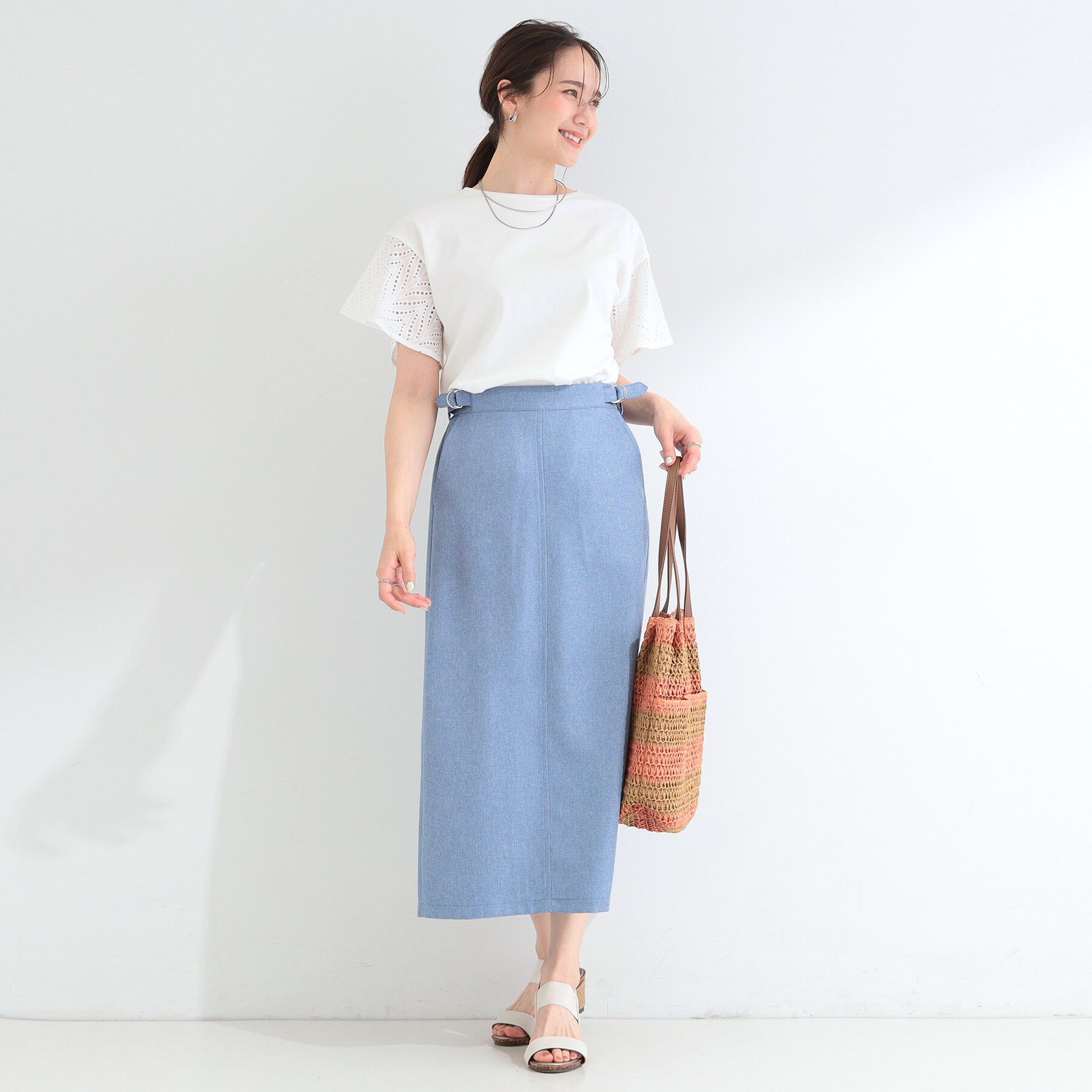 SHOO･LA･RUE「【汗じみ防止/ひんやり/S-LL】レースが華やか お袖フレアTシャツ」|Tシャツ・カットソー|