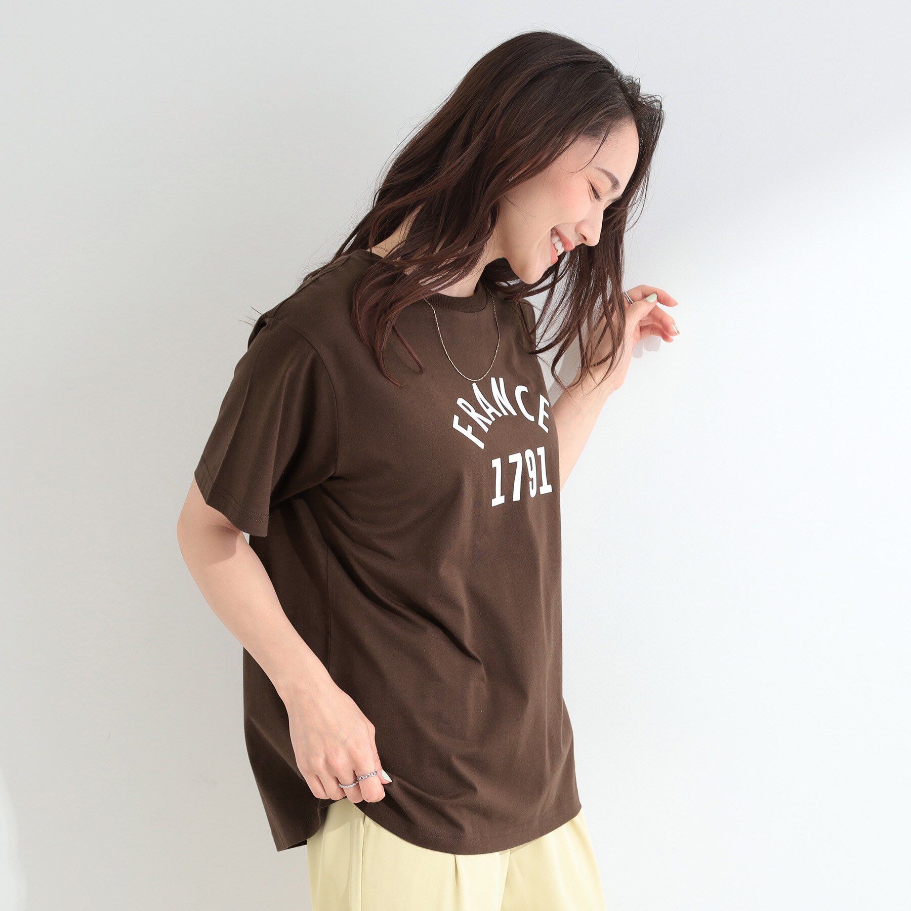 SHOO･LA･RUE「【洗濯機可/S-LL】サラサラ感がここちいい 大人のひんやりプリントTシャツ」|Tシャツ・カットソー|
