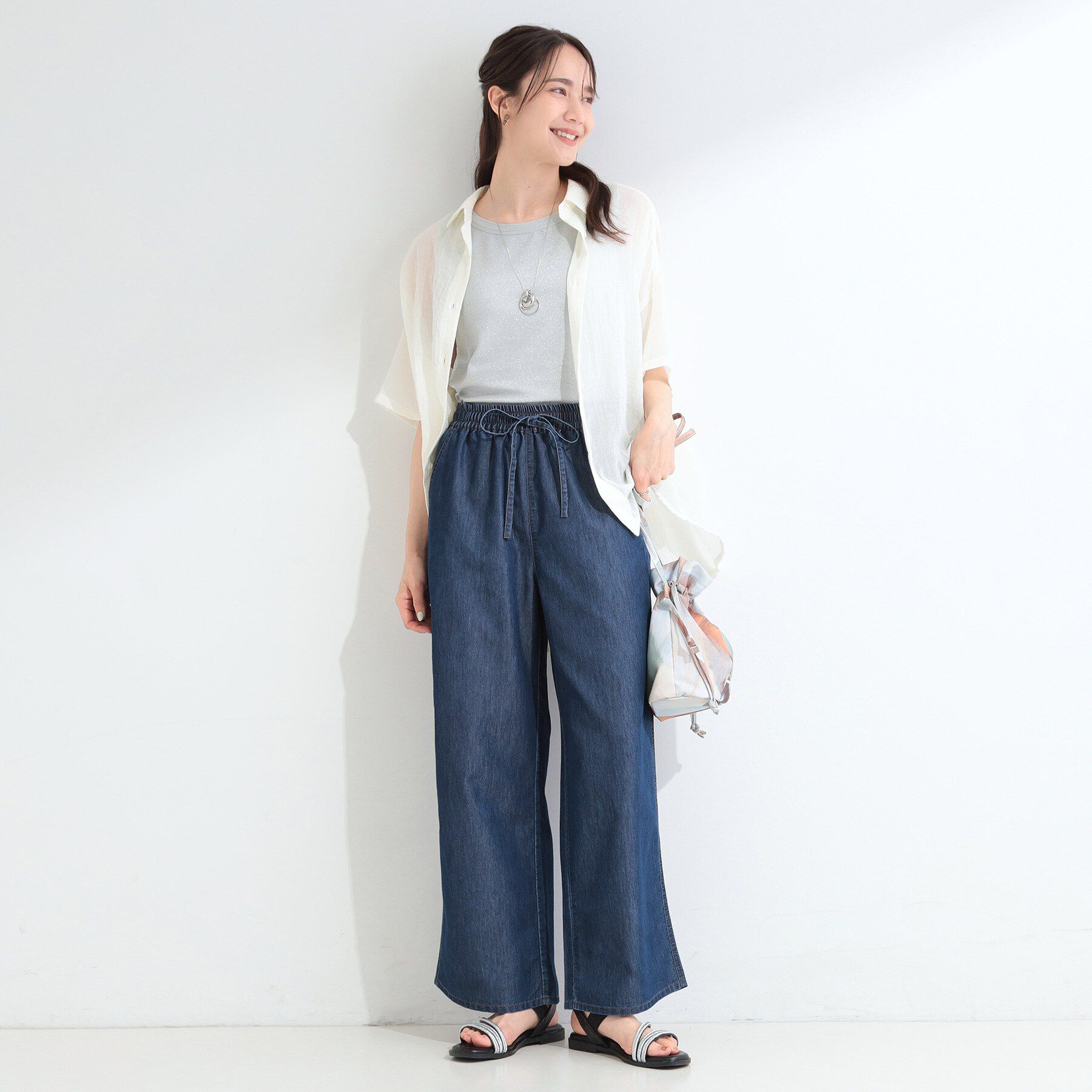 SHOO･LA･RUE「【セットアップ可/S-LL】夏でも快適 ライトオンスデニム イージーワイドパンツ」|デニム|