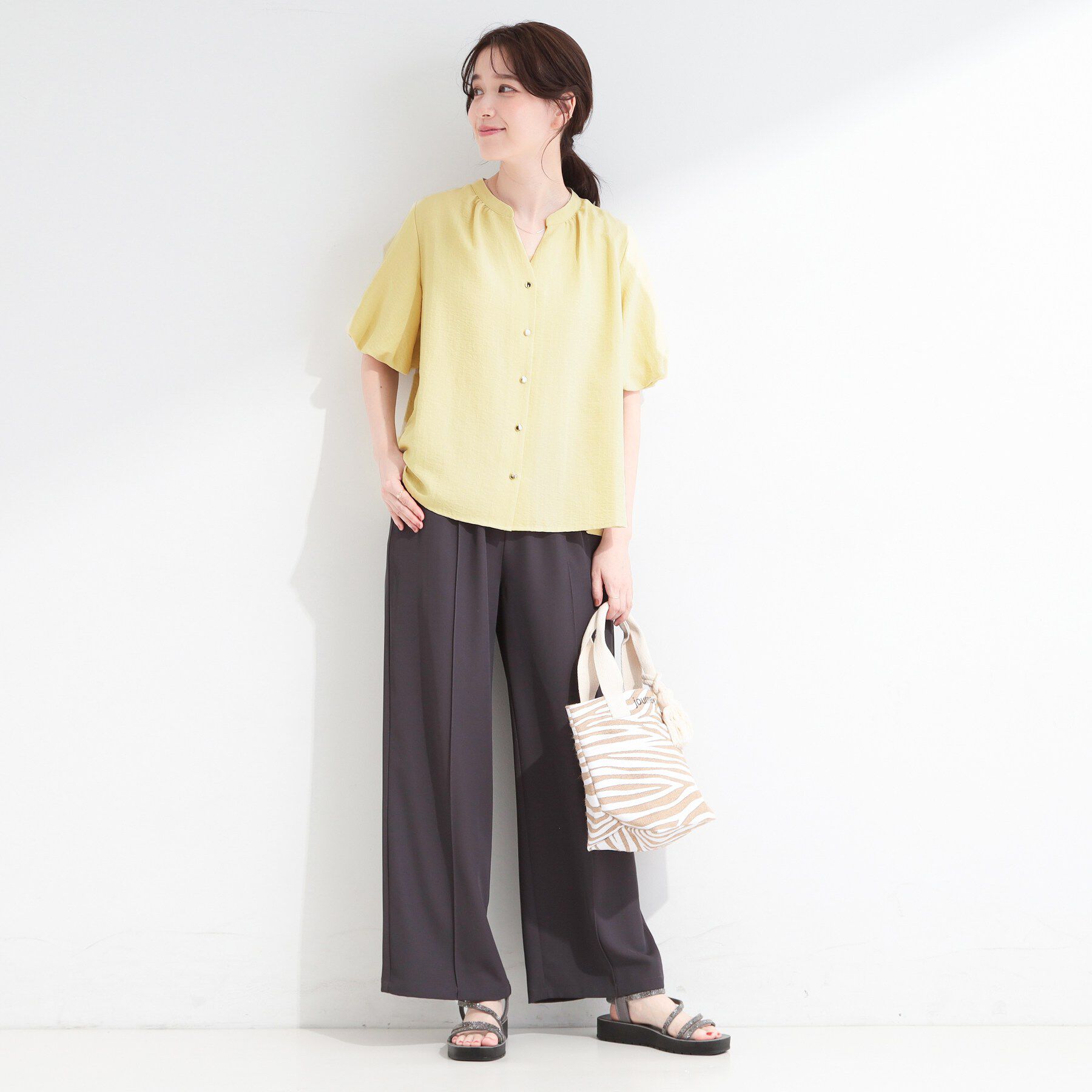 SHOO･LA･RUE「【S-LL/洗濯機可】バルーンスリーブ　キーネックブラウス」|シャツ・ブラウス|