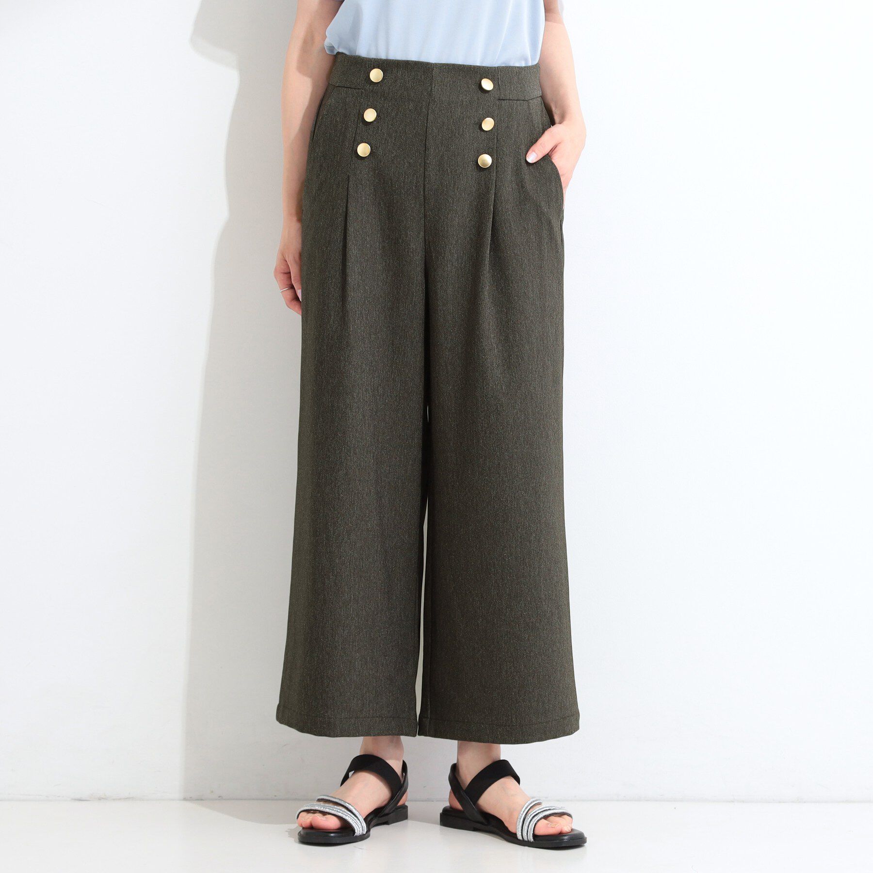 SHOO･LA･RUE「【S-LL/洗濯機可】金ボタンがアクセント デニム調ワイドパンツ」|その他|