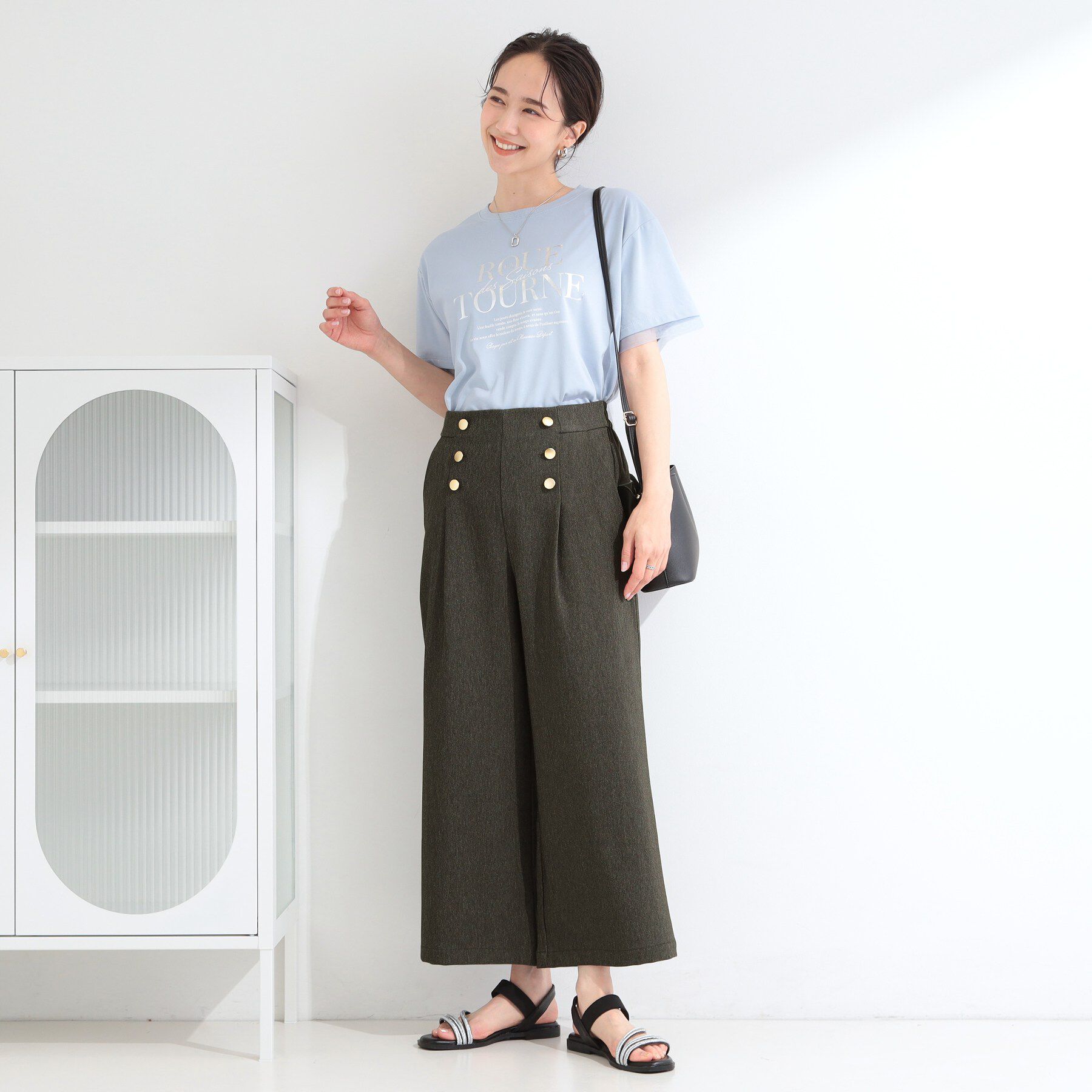 SHOO･LA･RUE「【S-LL/洗濯機可】金ボタンがアクセント デニム調ワイドパンツ」|その他|