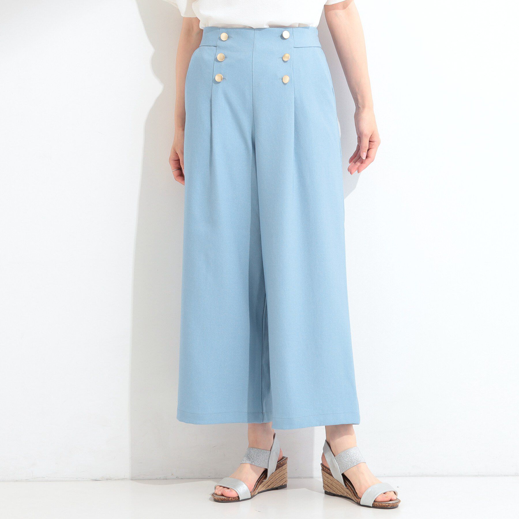 SHOO･LA･RUE「【S-LL/洗濯機可】金ボタンがアクセント デニム調ワイドパンツ」|その他|