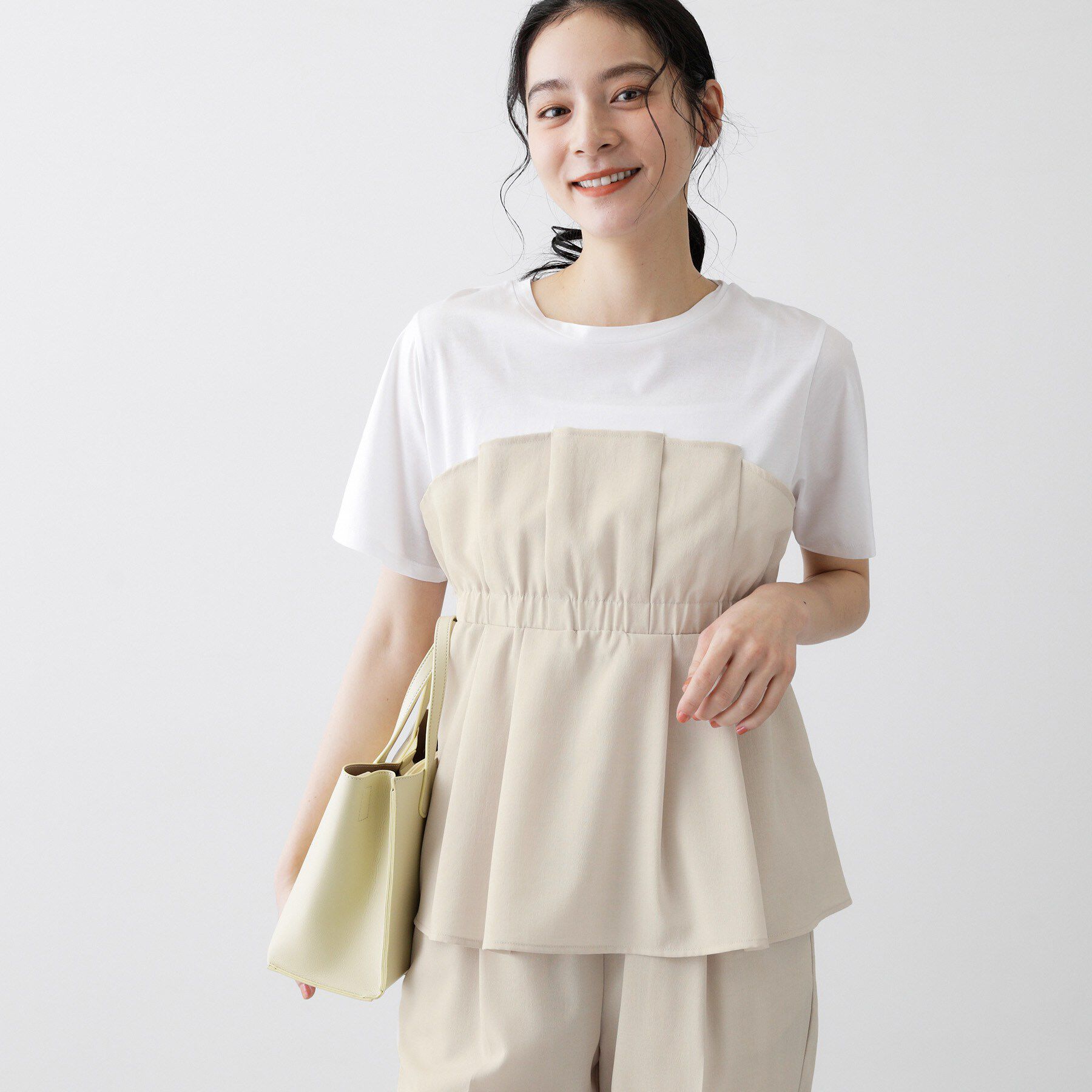 Dessin「【セットアップ可/UVカット/洗える】ビスチェドッキングTシャツ」|Tシャツ・カットソー|ライトベージュ(55