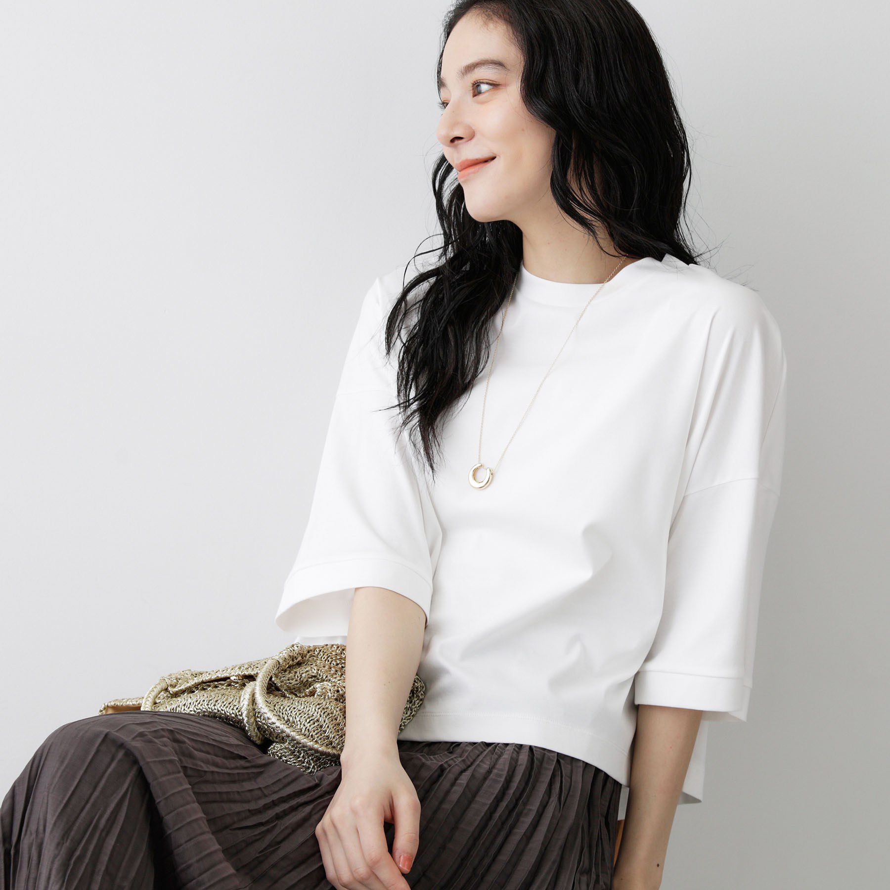Dessin「【新色追加/体型カバー】美光沢カットソーボクシーシルエット」|Tシャツ・カットソー|