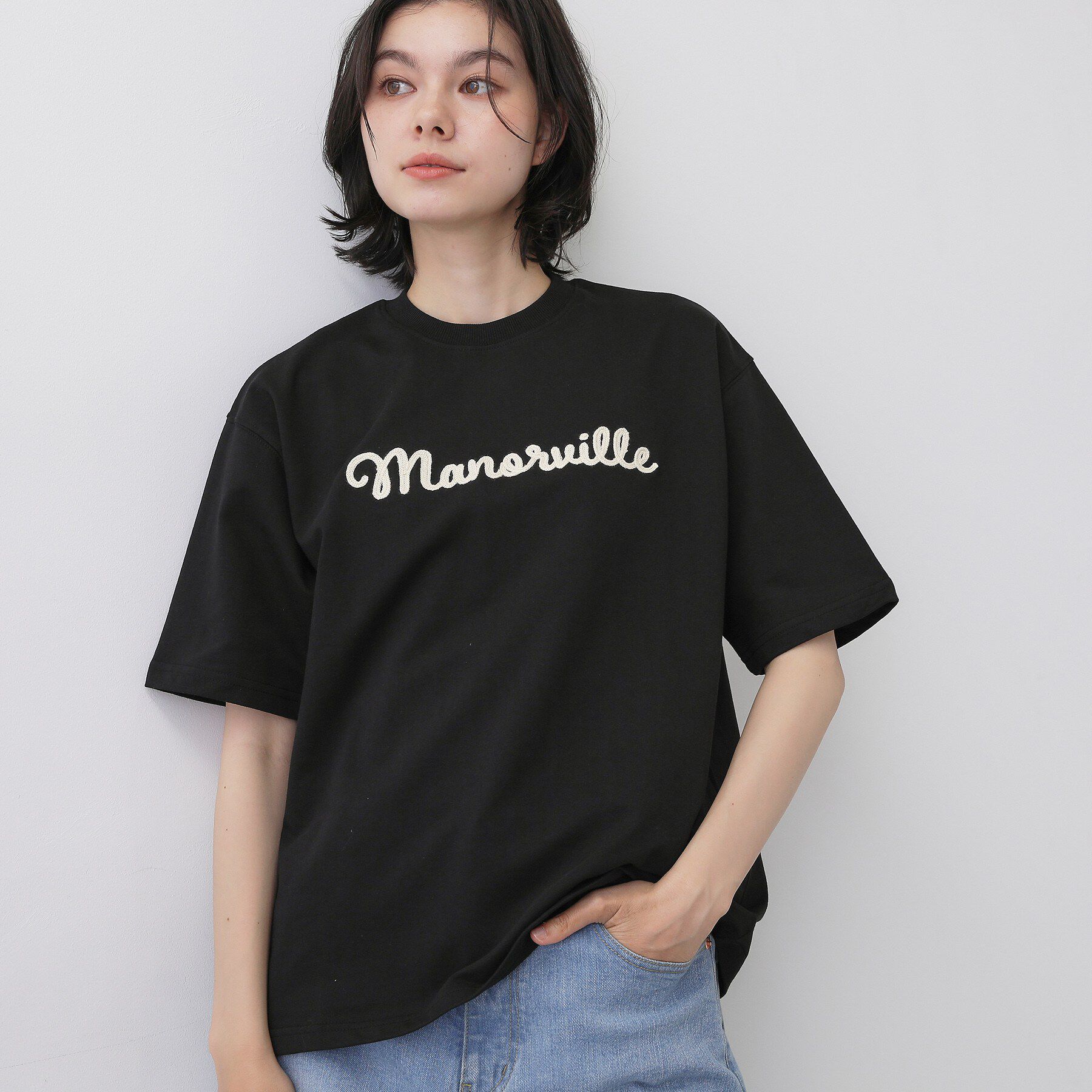 Dessin「ロゴ刺繍ミニ裏毛Ｔシャツ」|Tシャツ・カットソー|ブラック(019)