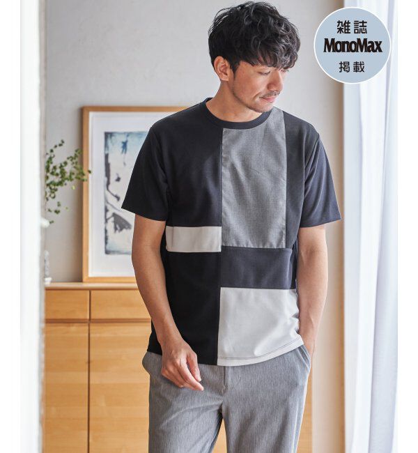 ikka「【雑誌MonoMax5月号掲載】ブロックス冷感切り替えTシャツ「小泉孝太郎さん着用モデル」」|Tシャツ・カットソー|ネイビーブルー