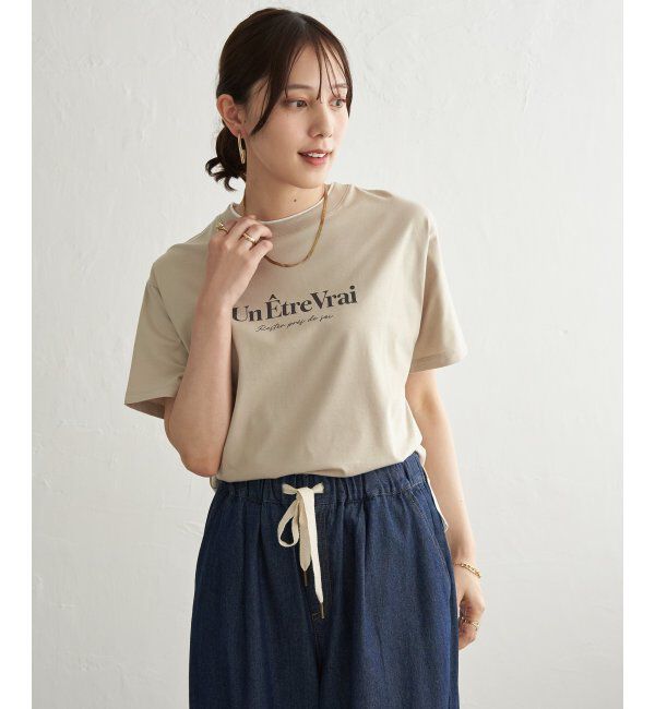 ikka「【接触冷感】裾レイヤードプリントTシャツ」|その他|ベージュ