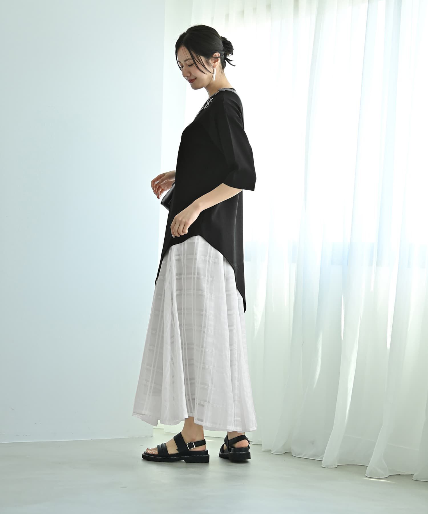 STYLE DELI「【Kana Oyama&times;BLK001】シアーチェックスカート／DELI size」|スカート|