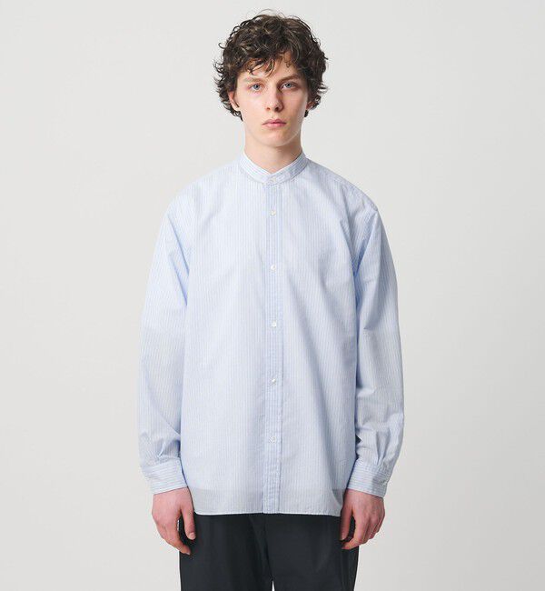 UNITED ARROWS「フェザーポプリン ストライプ バンドカラー シャツ」|シャツ・ブラウス|