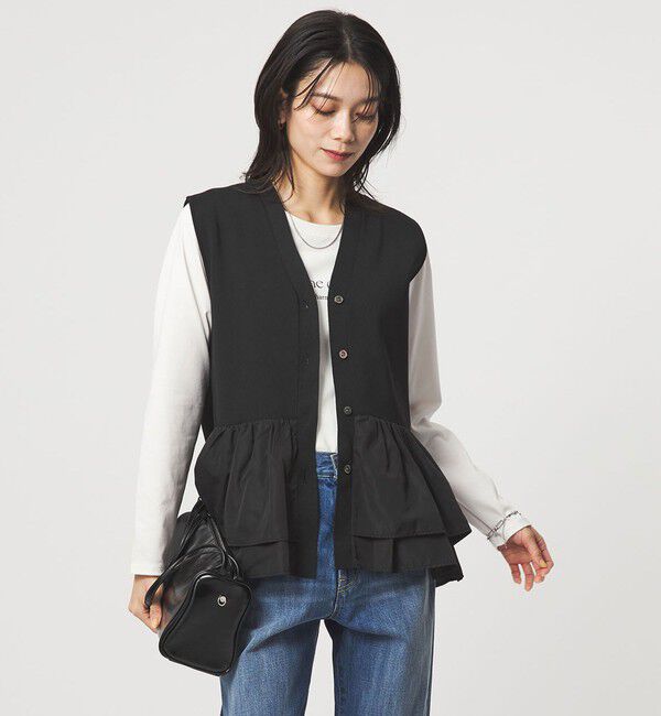UNITED ARROWS green label relaxing「フリル ドッキング ペプラム ニット ジレ ウォッシャブル」|ベスト・ジレ|BLACK