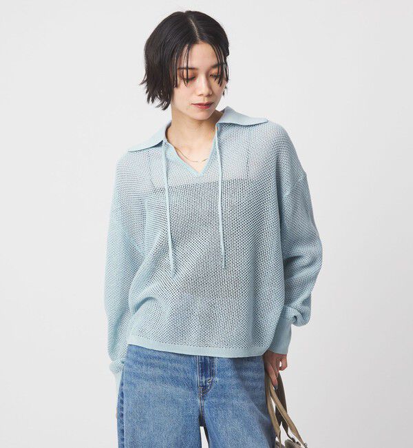 UNITED ARROWS green label relaxing「メッシュ ポロプルオーバー」|ニット・セーター|LT.BLUE