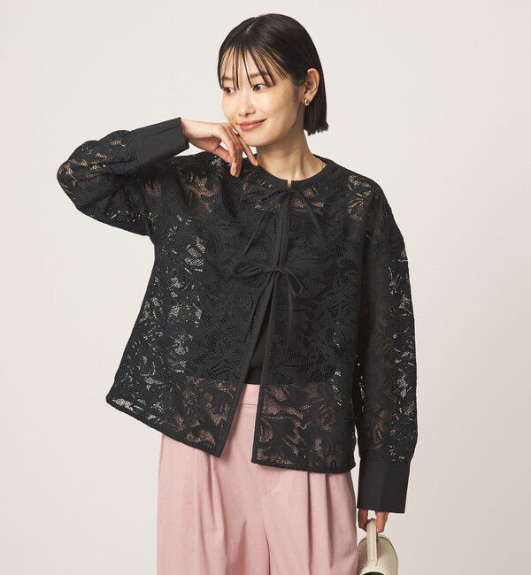 UNITED ARROWS green label relaxing「レース ハオリ ブラウス」|シャツ・ブラウス|BLACK