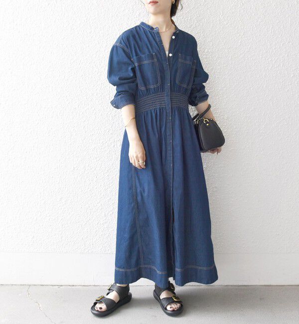 SHIPS any「《一部追加予約》SHIPS any: シャーリング デニム ポケット ワンピース ［SHIPS any DENIM］」|ワンピース|