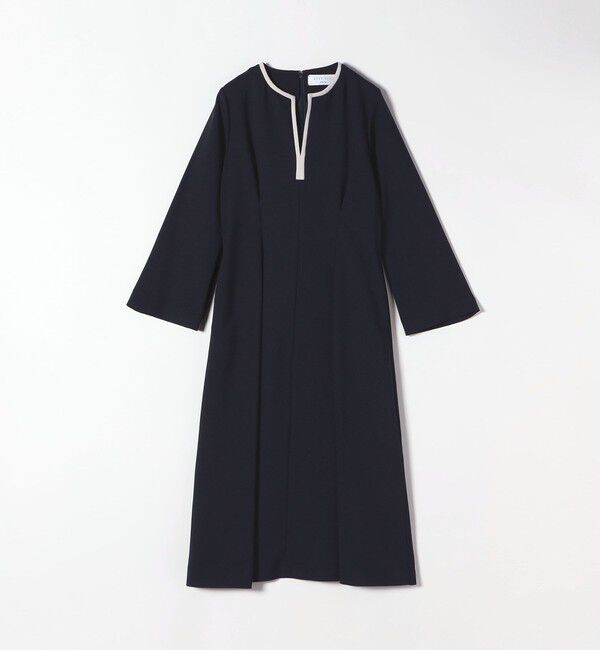 SHIPS any「【WEB限定】SHIPS any: ダブルクロス ウエスト タック Aライン ワンピース ［NAVY BLUE］」|ワンピース|