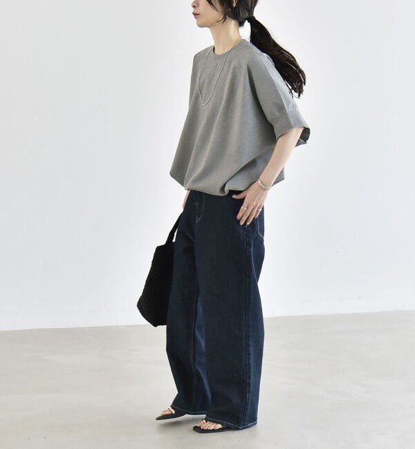 quaranciel「quaranciel:〈洗濯機可能〉ライト ポンチ ハーフスリーブ ドロスト ルーズ TEE」|Tシャツ・カットソー|