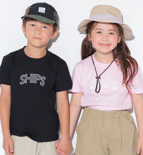 SHIPS KIDS「【WEB限定】SHIPS KIDS:100～160cm / 〈家族おそろい〉SHIPS ラウンド プリント ロゴ  Tシャツ」|Tシャツ・カットソー|ピンク