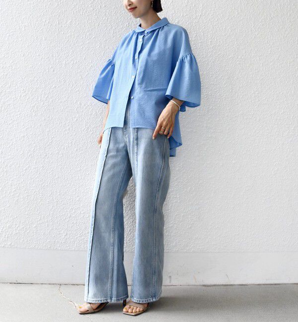 SHIPS for women「【WEB限定】〈手洗い可能〉サッカー ギャザー シャツ 羽織」|シャツ・ブラウス|