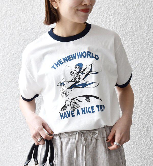 SHIPS any「【SHIPS any別注】THE KNiTS:〈洗濯機可能〉ロゴ プリント リンガー TEE」|Tシャツ・カットソー|