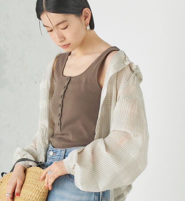 SHIPS for women「Wai＋:〈手洗い可能〉アイレット ヘンリー タンクトップ」|タンクトップ|カーキ