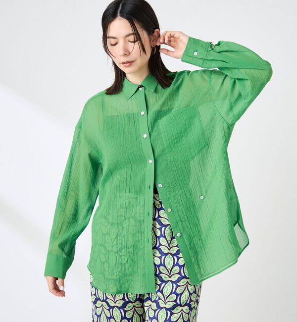 NOLLEY'S「ウォッシャブルキャッチワッシャーシアーシャツ」|シャツ・ブラウス|グリーン