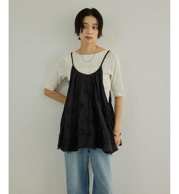 SALON adam et rope'「【WEB先行販売】【crinkle crinkle crinkle】別注レーヨンシャンタン 3D刺繍キャミソール」|キャミソール|