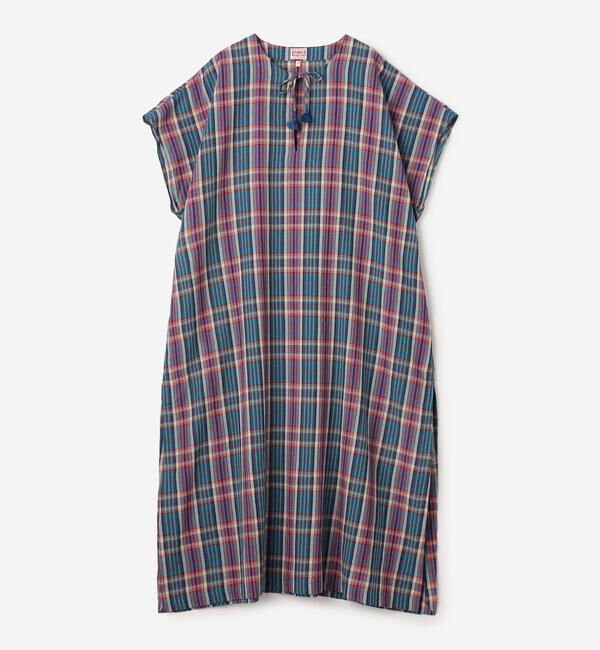  「INDIA INDUSTRY | マドラスチェック カフタンワンピース WOMEN」|シャツ・ブラウス|BLUE系1