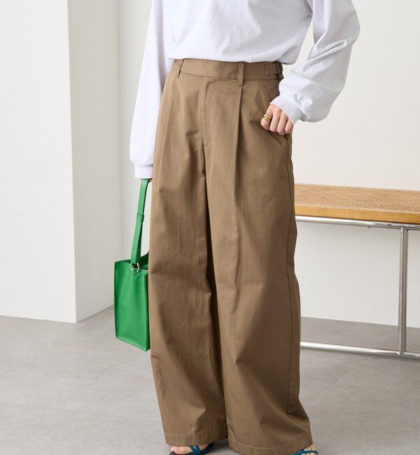  「【A・MONN】【アジャスター付き】スムースワイドパンツ」|その他|ブラウン