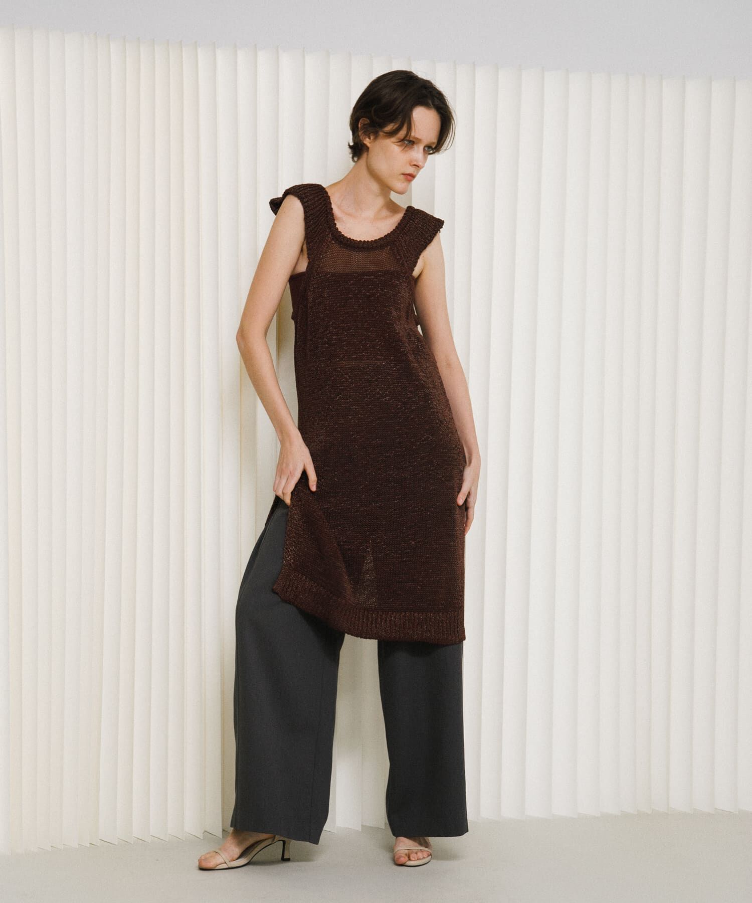 LAATO「knit frill tunic」|チュニック|ピンクベージュ