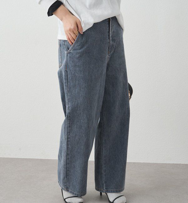  「カツラギワイドストレートパンツ」|デニム|ネイビー