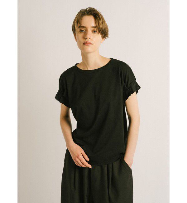 mizuiro ind「mizuiro ind フリルスリーブクルーネックプルオーバー」|Tシャツ・カットソー|ブラック