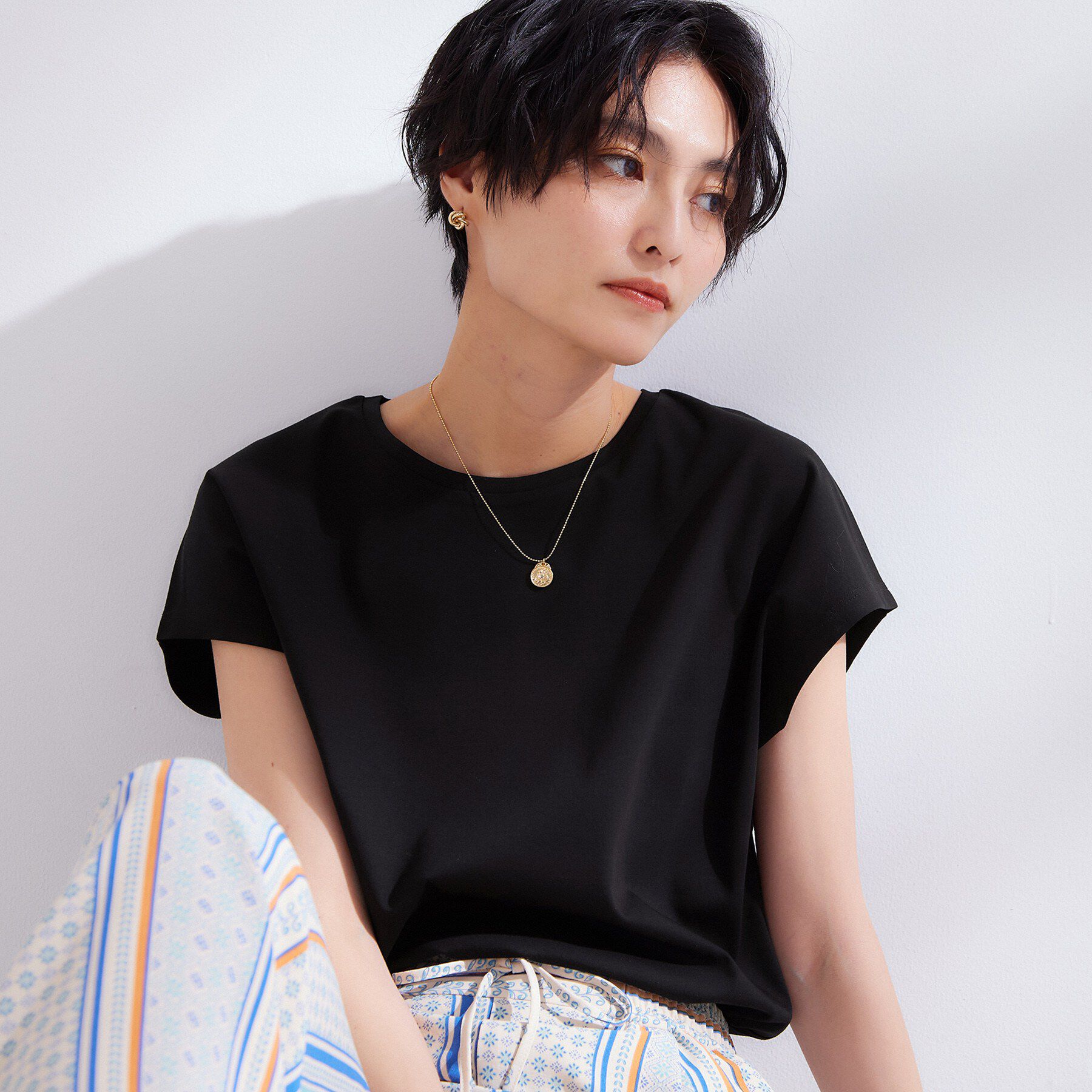 OPAQUE.CLIP「フレンチスリーブカットソー【洗濯機OK】」|Tシャツ・カットソー|ブラック(019)