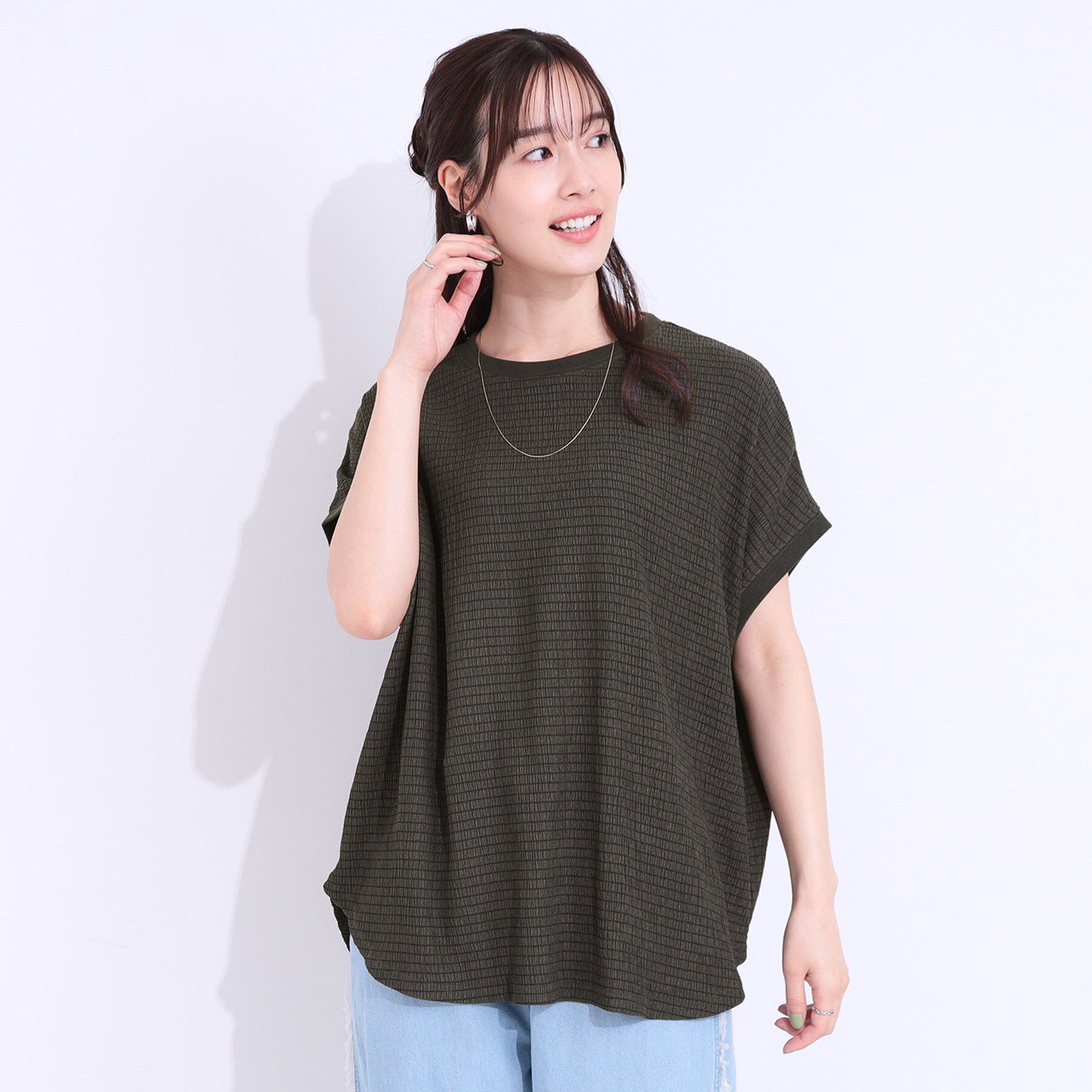 SHOO･LA･RUE「【洗える】ぽこぽこフレンチスリーブTシャツ」|Tシャツ・カットソー|