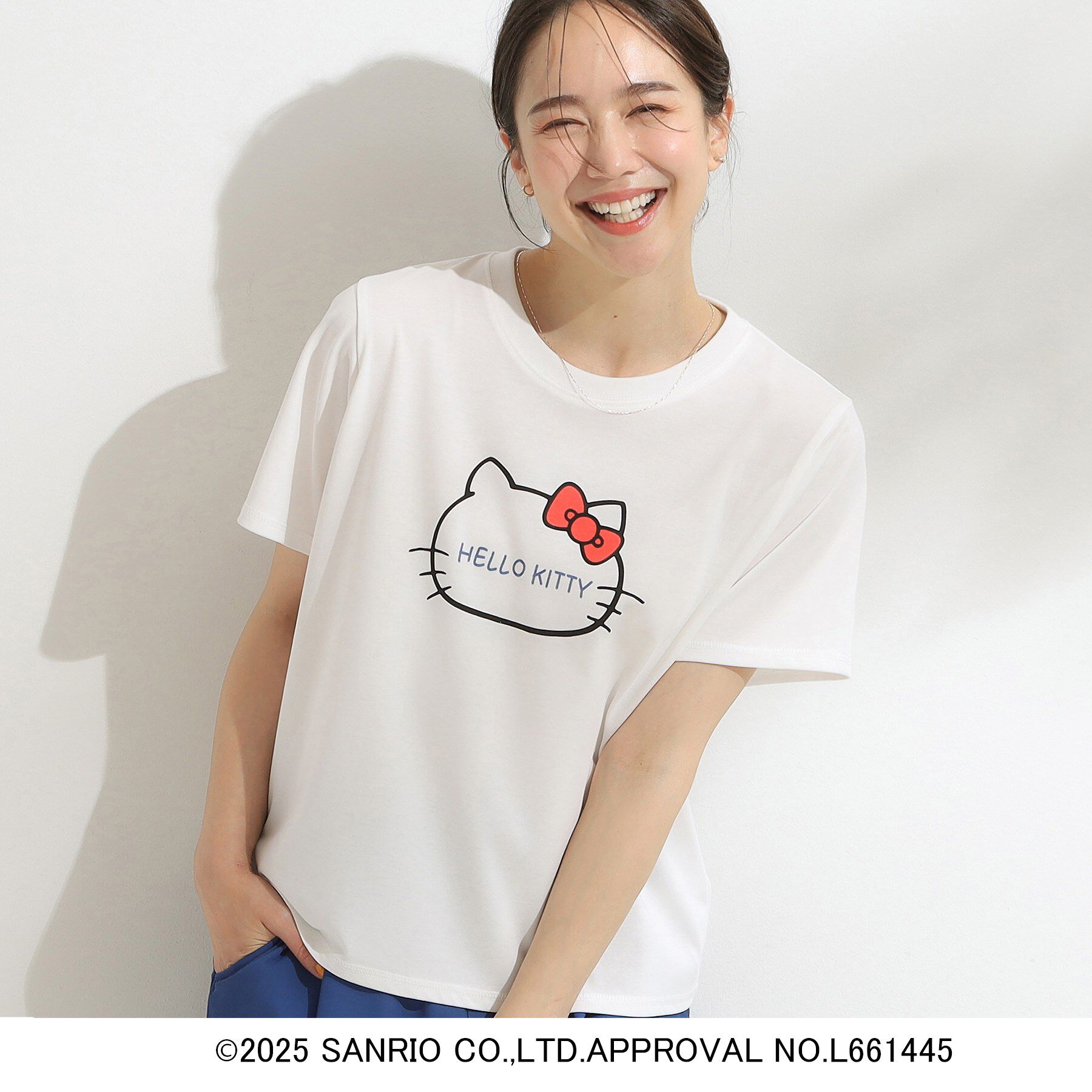 SHOO･LA･RUE「【HELLO KITTYコラボ】【SHOO ICE／汗染み軽減／UVカット】コンパクトTシャツ」|Tシャツ・カットソー|ホワイト(101)
