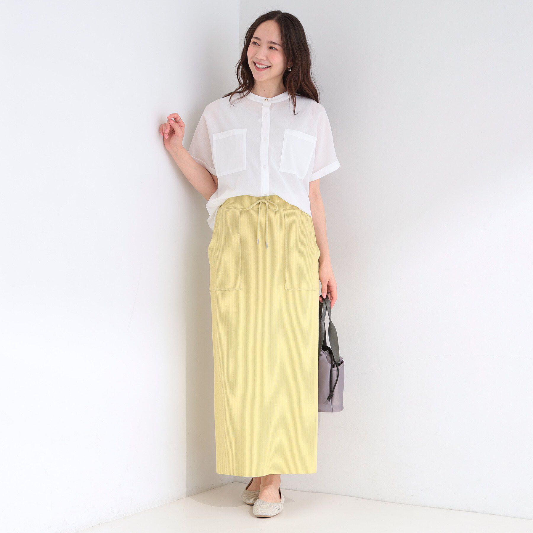 SHOO･LA･RUE「【さらり快適/洗濯機可/S-LL】風が通り抜ける 半袖バンドカラーシアーシャツ」|シャツ・ブラウス|
