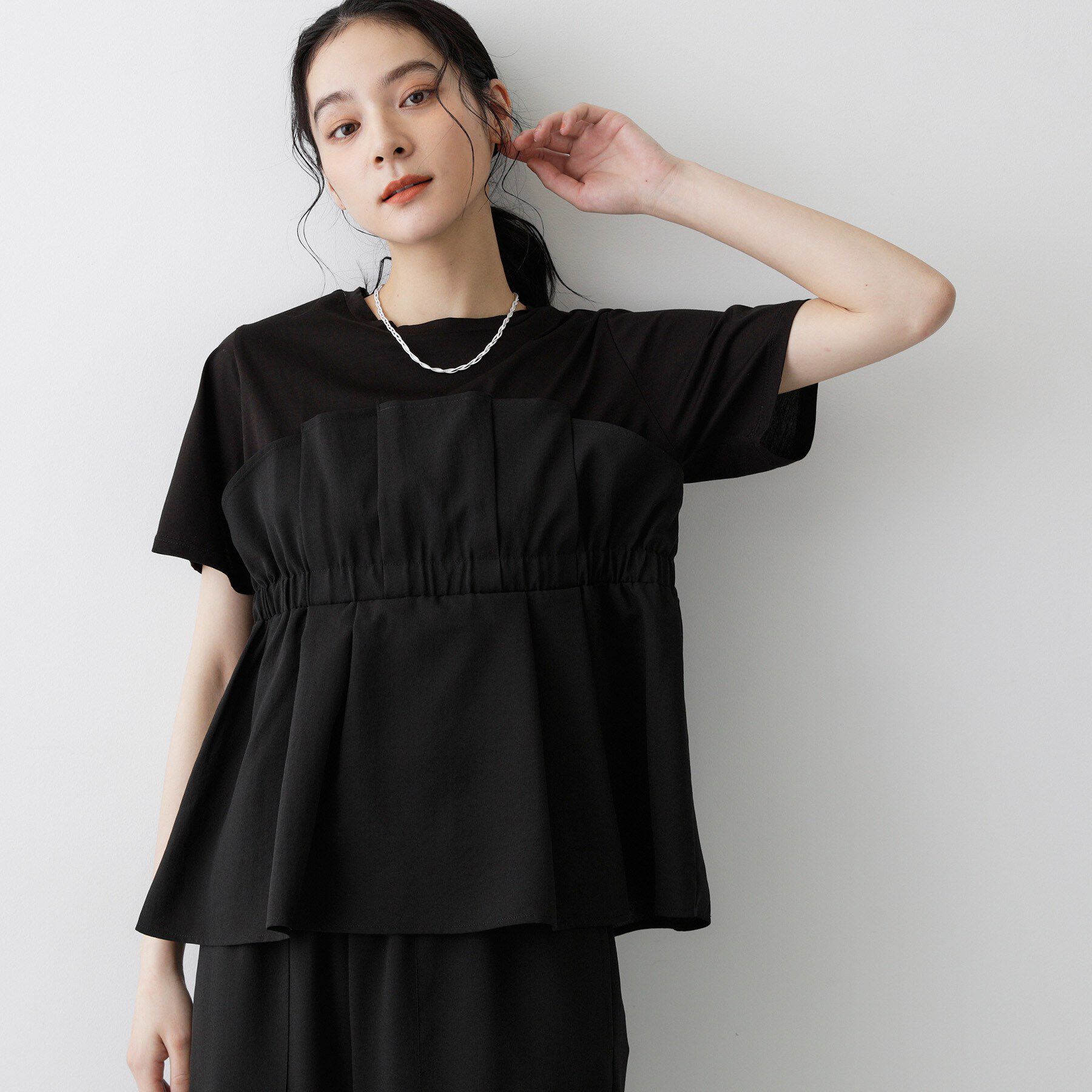 Dessin「【セットアップ可/UVカット/洗える】ビスチェドッキングTシャツ」|Tシャツ・カットソー|ブラック(519)