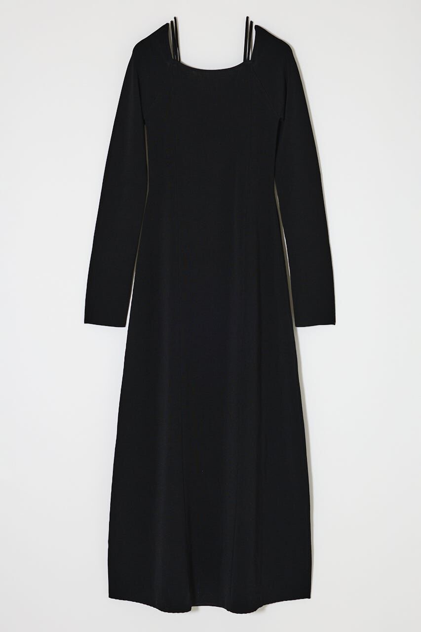 MOUSSY「OPEN NECK KNIT LONG ドレス」|ワンピース|BLK