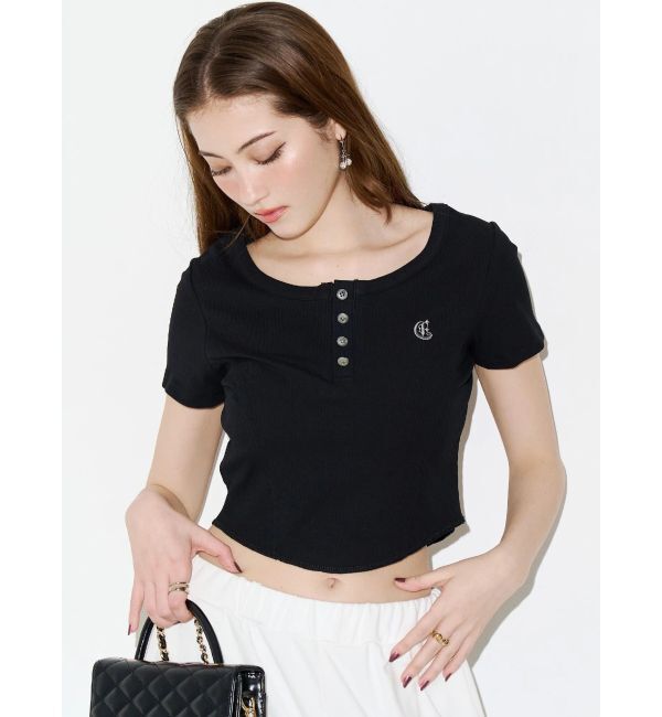 EVRIS「ハーフスリーブワンポイントヘンリーネックトップス」|Tシャツ・カットソー|