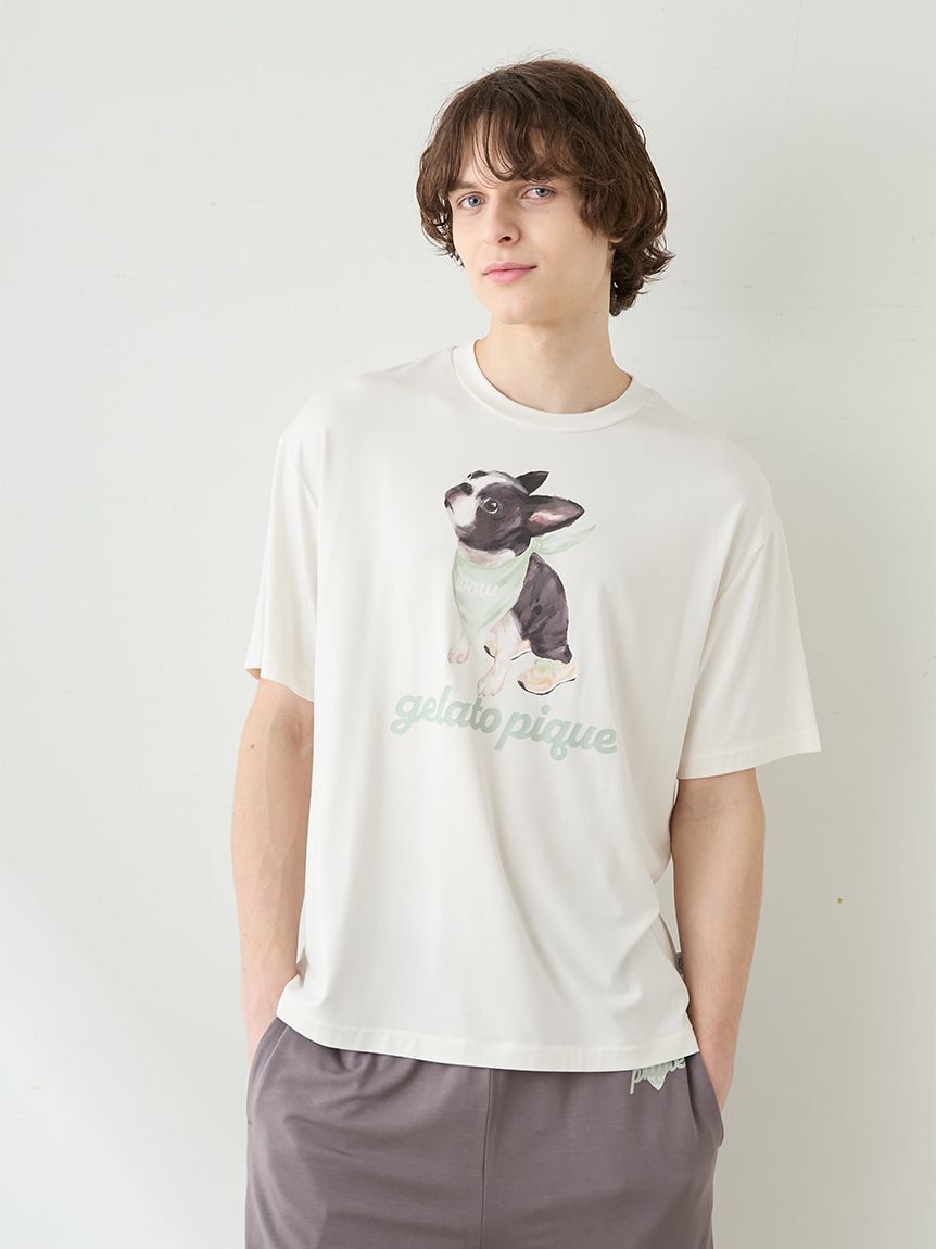 GELATO PIQUE HOMME「【HOMME】【接触冷感】レーヨンボストンテリアワンポイントTシャツ&ハーフパンツセット」|ルームウェア|