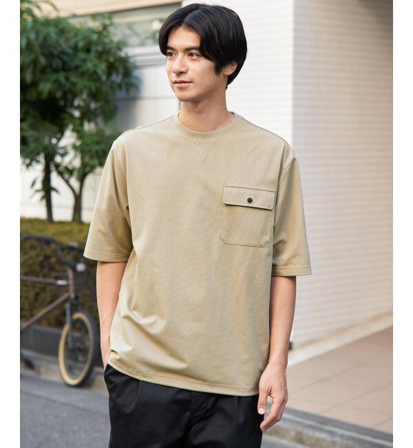 ikka「【吸水速乾】冷感メッシュ5分袖アウターT」|Tシャツ・カットソー|ベージュ