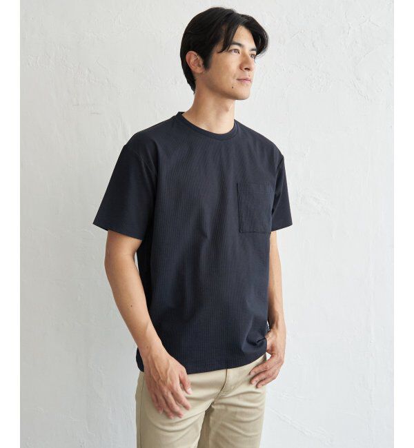 ikka「冷感DRYサッカーポケットTシャツ」|Tシャツ・カットソー|ネイビーブルー