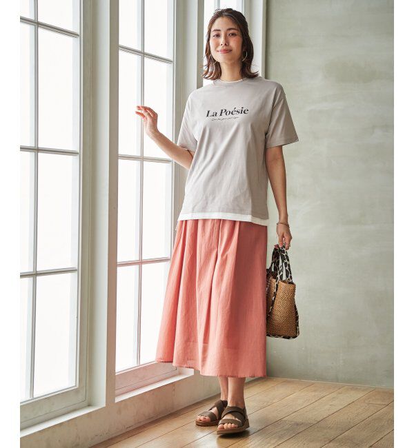 ikka「【接触冷感】裾レイヤードプリントTシャツ」|その他|