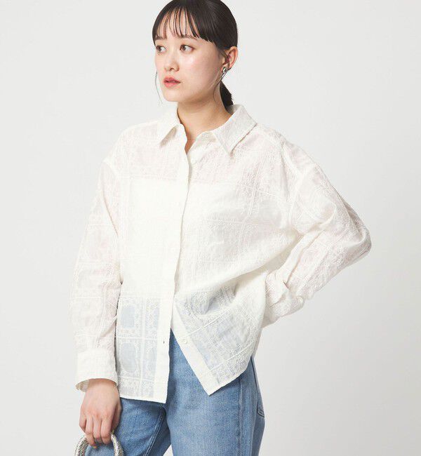 UNITED ARROWS green label relaxing「シアー クロス ステッチ シャツ」|シャツ・ブラウス|OFF WHITE