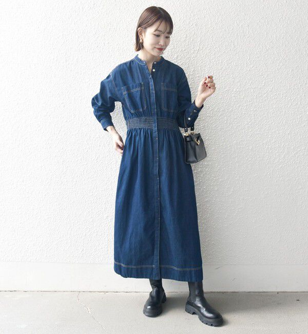 SHIPS any「《一部追加予約》SHIPS any: シャーリング デニム ポケット ワンピース ［SHIPS any DENIM］」|ワンピース|