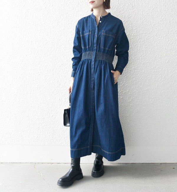 SHIPS any「《一部追加予約》SHIPS any: シャーリング デニム ポケット ワンピース ［SHIPS any DENIM］」|ワンピース|