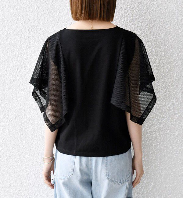 SHIPS any「《一部追加予約》SHIPS any:〈手洗い可能〉メッシュ シアー ハンカチ スリーブ ドッキング TEE」|Tシャツ・カットソー|
