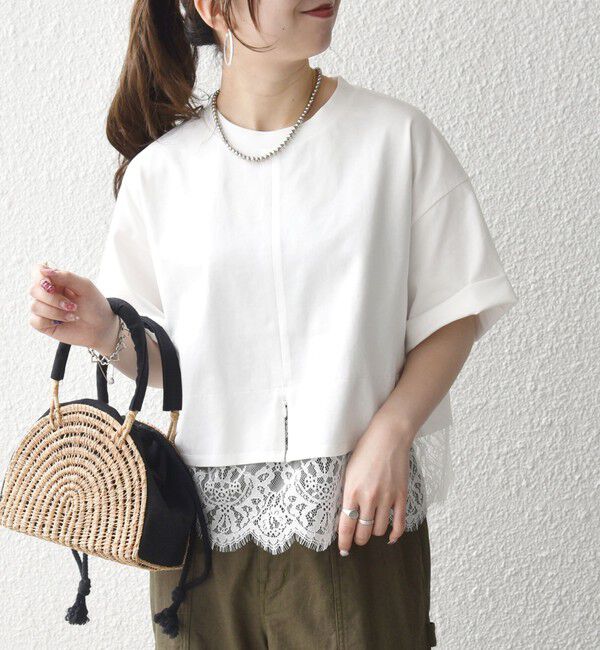 SHIPS any「《一部予約》SHIPS any:〈洗濯機可能〉ジップ レース ヘム ハーフスリーブ TEE」|Tシャツ・カットソー|
