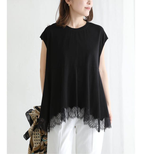  「【洗える】CHIGNON/シニヨン  レースフレンチカットソー」|Tシャツ・カットソー|ブラック