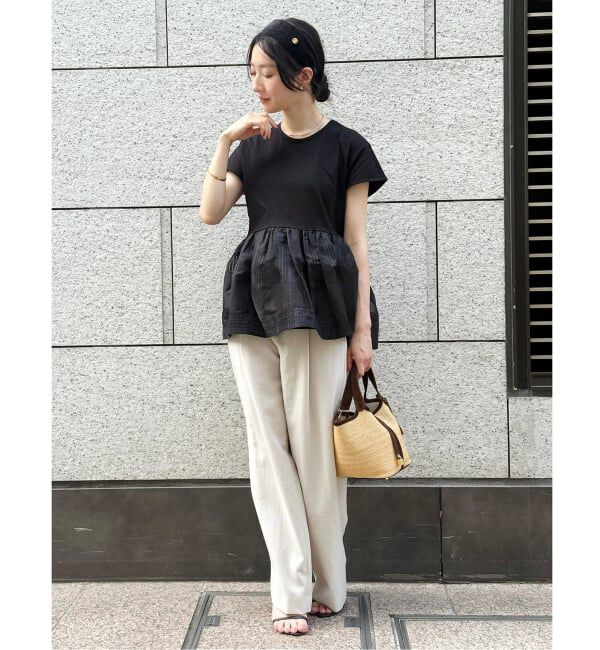  「【洗える】TORRAZZO DONNA/トラッゾドンナ シアーチェックコンビペプラムプルオーバー」|Tシャツ・カットソー|