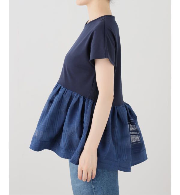  「【洗える】TORRAZZO DONNA/トラッゾドンナ シアーチェックコンビペプラムプルオーバー」|Tシャツ・カットソー|